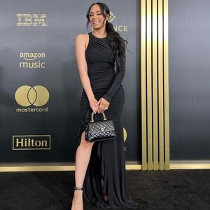 cinq a sept black asymmetrical gown